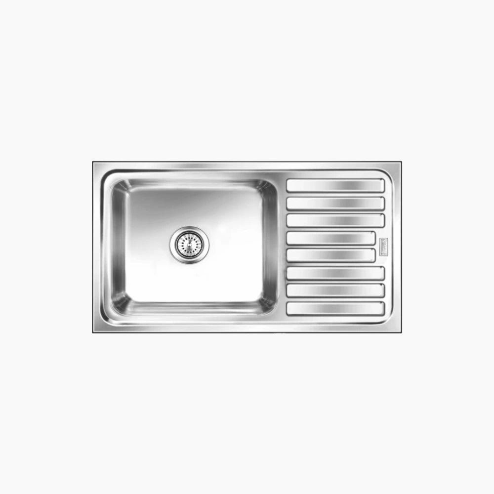 SS SINK 1.0 BOWL WITH DRAIN BOARD (DEPTH 8.5  ) ELEGANCE LARGE - NIRALI -  ( GLOSSY - POPULAR SINK RANGE - 1145x510 mm - 45inchX20inch )