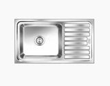 SS SINK 1.0 BOWL WITH DRAIN BOARD (DEPTH 8INCH)ELEGANCE MEDIUM - NIRALI -  ( GLOSSY - POPULAR SINK RANGE - 1000x510 mm - 39.5inchX20inch )