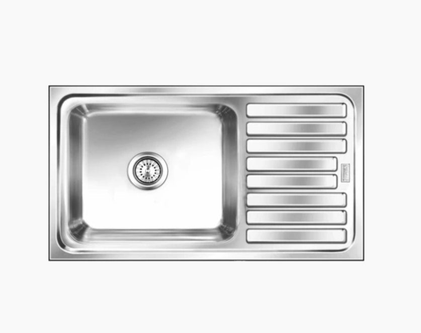 SS SINK 1.0 BOWL WITH DRAIN BOARD (DEPTH 8.5INCH) ELEGANCE BIG - NIRALI -  ( ANTI-SCRATCH - POPULAR SINK RANGE - 1040x510 mm - 41inchX20inch )