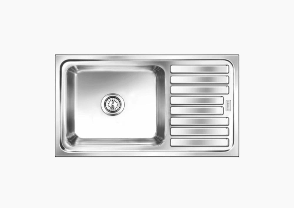 SS SINK 1.0 BOWL WITH DRAIN BOARD (DEPTH 7.5  )ELEGANCE SMALL - NIRALI -  ( ANTI-SCRATCH - POPULAR SINK RANGE - 915x460 mm - 36inchX18inch )
