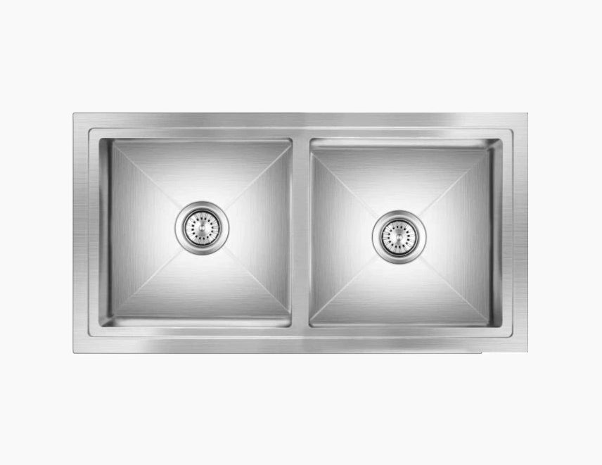SS SINK 2.0 BOWL W/O DRAIN BOARD WITH SILICON PREMIUM ROLL MAT , 1 VEG TRAY SMALL , 2 STRAINER (DEPTH 9INCH) ELTON - NIRALI -  ( SATIN - EXPELL SINK - 1145x510 mm - 45inchX20inch )
