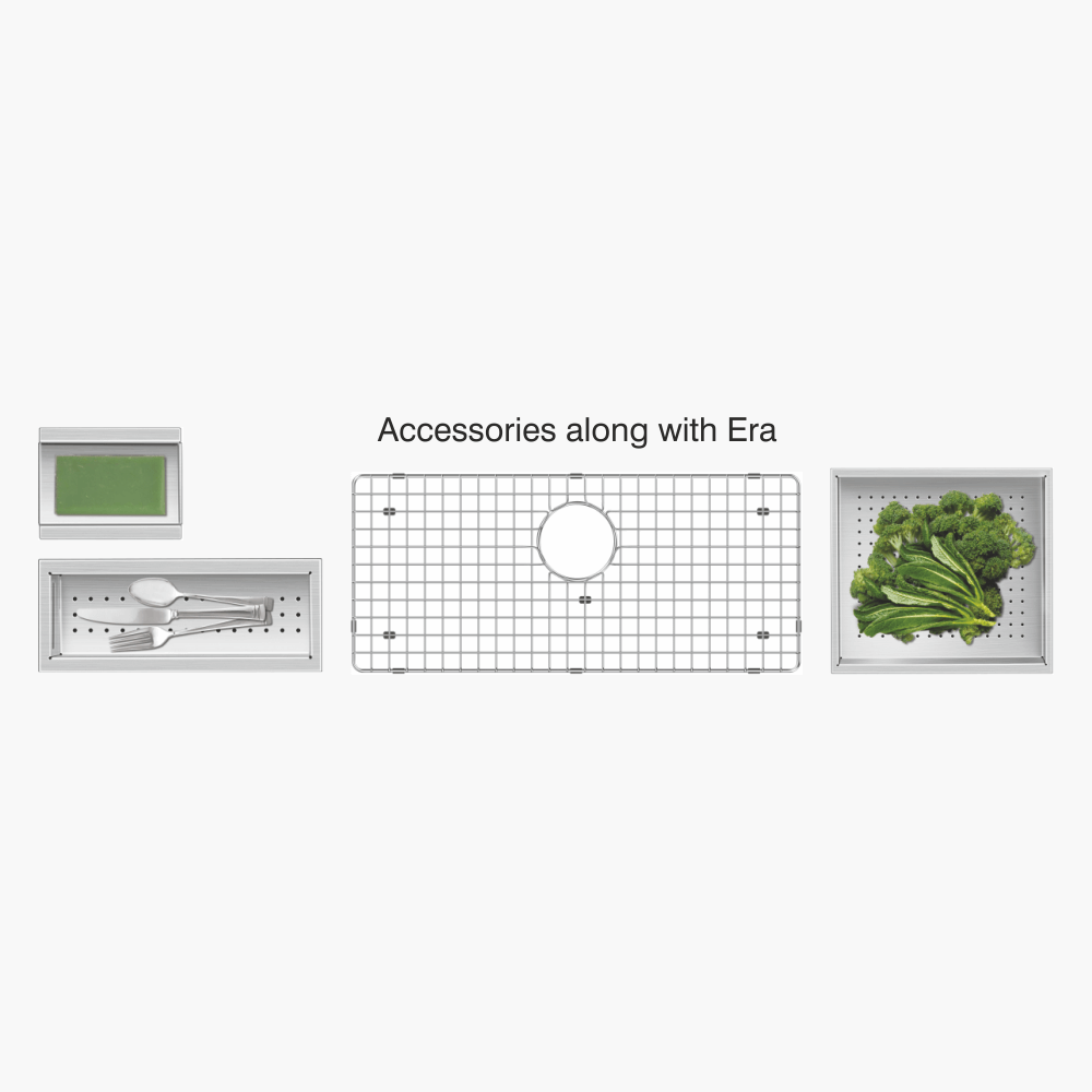 SS SINK 1.0 BOWL W/O DRAIN BOARD WITH 3 TRAYS , 1 PROTECTIVEWIRE (DEPTH 9INCH)ERA - NIRALI -  ( SATIN - EXPELL SINK - 915x514 mm - 36inchX20inch )