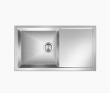 SS SINK 1.0 BOWL WITH DRAIN BOARD WITH SILICON PREMIUM ROLL MAT , 1 VEG TRAY BIG , 2 STRAINER (DEPTH 9INCH) EVA - NIRALI -  ( SATIN - EXPELL SINK - 915x510 mm - 36inchX20inch )
