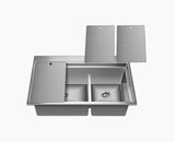 SS SINK 1.5 BOWL W/O DRAIN BOARD WITH 3 SINK LID , 1 VEG TRAY (DEPTH 8.5INCH)EXA - NIRALI -  ( SATIN - EXPELL SINK - 800x495 mm - 31.5inchX19.5inch )