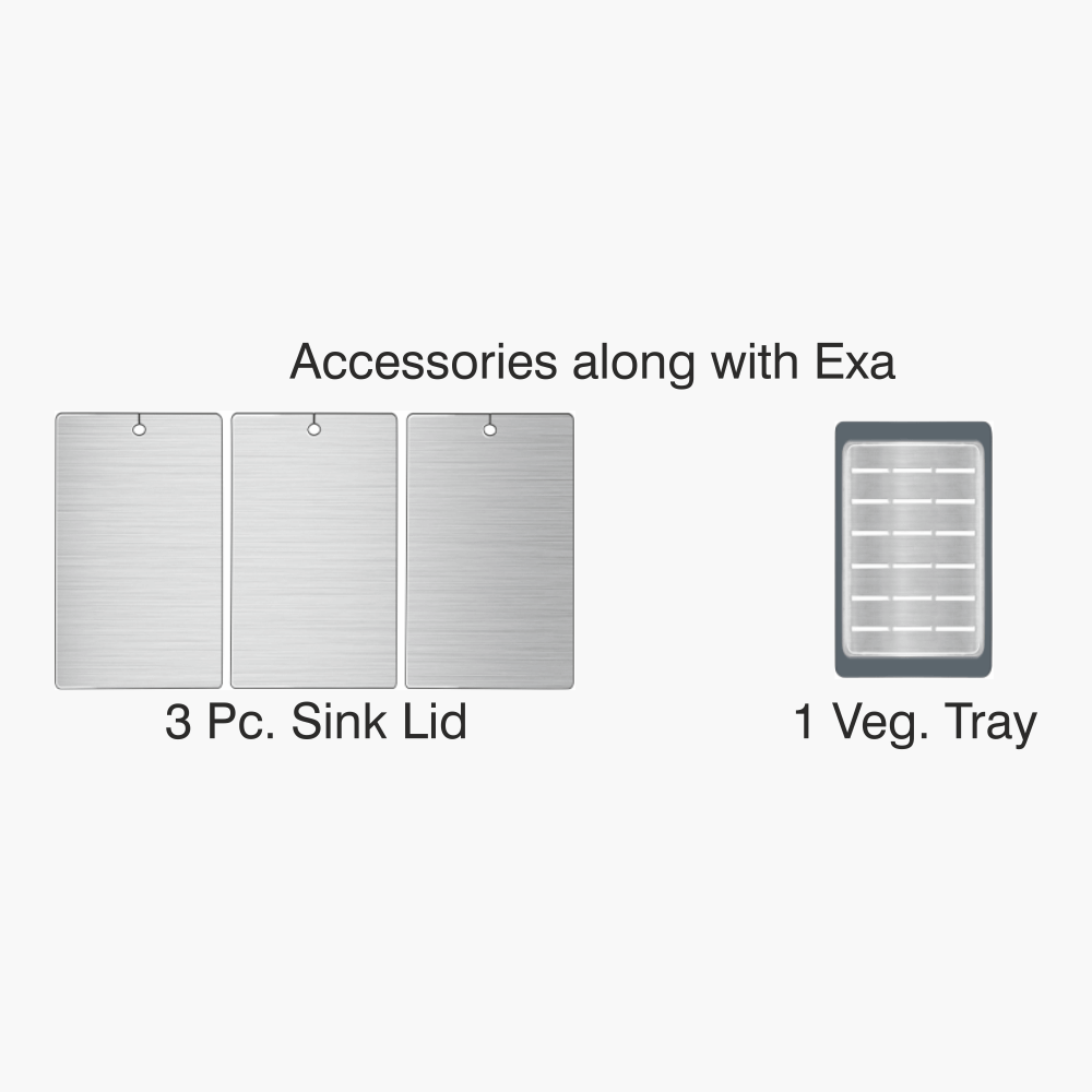 SS SINK 1.5 BOWL W/O DRAIN BOARD WITH 3 SINK LID , 1 VEG TRAY (DEPTH 8.5INCH)EXA - NIRALI -  ( SATIN - EXPELL SINK - 800x495 mm - 31.5inchX19.5inch )