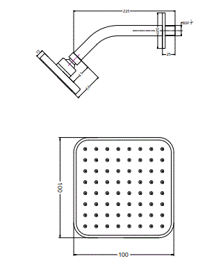 RAIN SH CHROME100 MM WT 225 MM ARM-SQUARE - HINDWARE FAUCETS -  ( POLISHED CHROME - GEOMETRIC SHOWERS - 100x100 mm - 3.9inchX3.9inch )