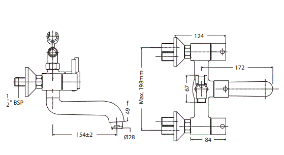 WALL MIXER WITH CRUTCH - HINDWARE FAUCETS -  ( POLISHED CHROME - FLORA-NEO CLASSIC - 0x15 mm - 0inchX0.5inch )