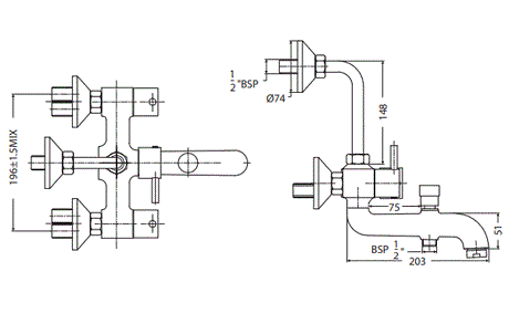 WALL MIXER 3 IN 1 - HINDWARE FAUCETS -  ( POLISHED CHROME - FLORA-NEO CLASSIC - 0x15 mm - 0inchX0.5inch )