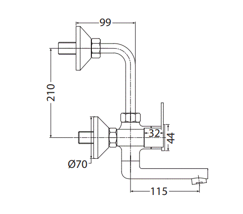 WALL MIXER BEND - HINDWARE FAUCETS -  ( POLISHED CHROME - AGNESE - 0x15 mm - 0inchX0.5inch )