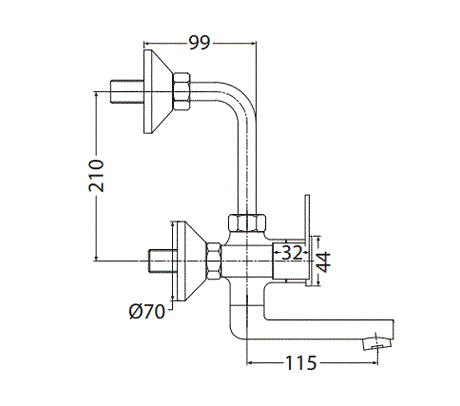 WALL MIXER BEND - HINDWARE FAUCETS -  ( POLISHED CHROME - AGNESE - 0x15 mm - 0inchX0.5inch )