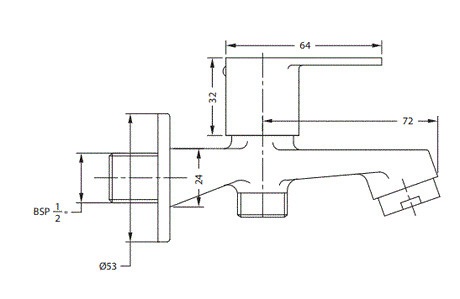 BIB COCK 2 IN 1 ADVANCE WITH WALL FLANGE - HINDWARE FAUCETS -  ( POLISHED CHROME -  - 0x15 mm - 0inchX0.5inch )