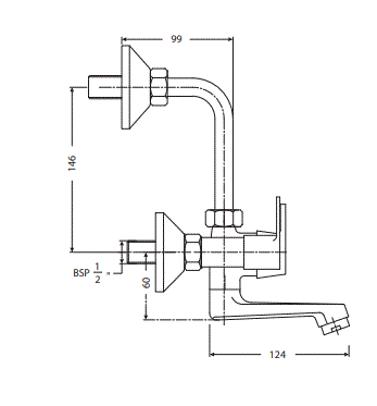 WALL MIXER L BEND - HINDWARE FAUCETS - (POLISHED CHROME - FABIO - 0x15 mm -  0inchX0.5inch)