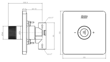 SQ CONC.BODY SHOWER CONTROLER - AMERICAN STANDARD -  ( CHROME - EASYSET - 0x15 mm - 0inchX0.5inch )