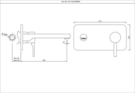 EXPOSED PART KIT OF SINGLE LEVER BASIN MIXER WALL MOUNTED - JAQUAR FAUCETS -  ( BLACK MATT - FLORENTINE PRIME - 0x15 mm - 0inchX0.5inch )