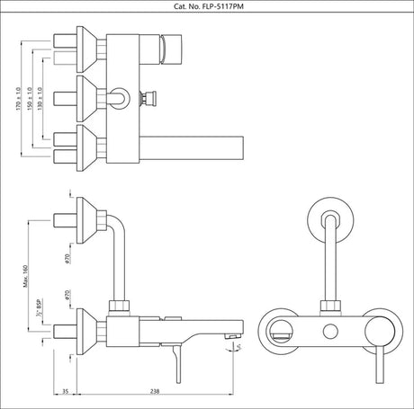 SINGLE LEVER BATH & SHOWER MIXER, WALL MOUNTED - JAQUAR FAUCETS -  ( BLACK MATT - FLORENTINE PRIME - 0x15 mm - 0inchX0.5inch )
