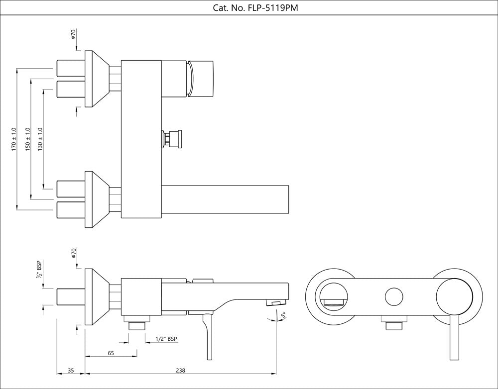 SINGLE LEVER BATH & SHOWER MIXER, WALL MOUNTED - JAQUAR FAUCETS -  ( BLACK CHROME - FLORENTINE PRIME - 0x15 mm - 0inchX0.5inch )