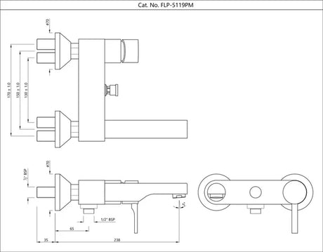 SINGLE LEVER BATH & SHOWER MIXER, WALL MOUNTED - JAQUAR FAUCETS -  ( BLACK MATT - FLORENTINE PRIME - 0x15 mm - 0inchX0.5inch )