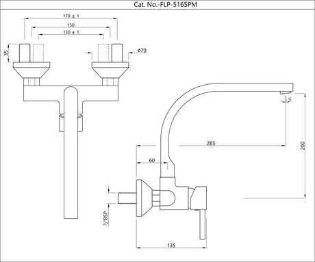 SINGLE LEVER SINK MIXER WITH SWINGING SPOUT ON UPPER SIDE (WALL MOUNTED) - JAQUAR FAUCETS -  ( BLACK MATT - FLORENTINE PRIME - 0x15 mm - 0inchX0.5inch )