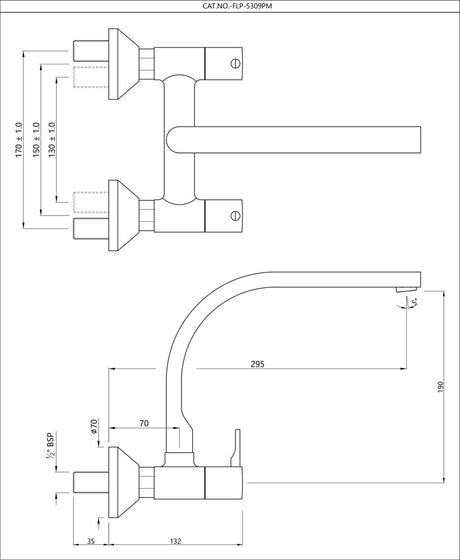 SINK MIXER WITH REGULAR SWINGING SPOUT (WALL MOUNTED MODEL) - JAQUAR FAUCETS -  ( BLACK CHROME - FLORENTINE PRIME - 0x15 mm - 0inchX0.5inch )