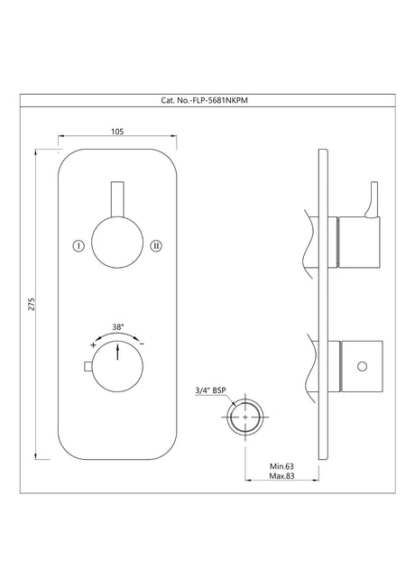 AQUAMAX EXPOSED PART KIT OF THERMOSTATIC SHOWER MIXER WITH 2-WAY DIVERTER WITH SLEEVE (COMPATIBLE WITH ALD-681N) - JAQUAR FAUCETS -  ( BLACK CHROME - FLORENTINE PRIME - 0x20 mm - 0inchX0.8inch )