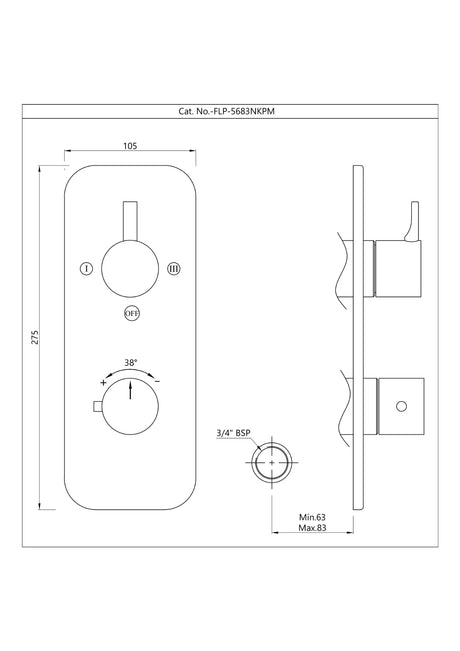 AQUAMAX EXPOSED PART KIT OF THERMOSTATIC SHOWER MIXER WITH 3-WAY DIVERTER & SLEEVE (COMPATIBLE WITH ALD-683N) - JAQUAR FAUCETS -  ( BLACK MATT - FLORENTINE PRIME - 0x20 mm - 0inchX0.8inch )