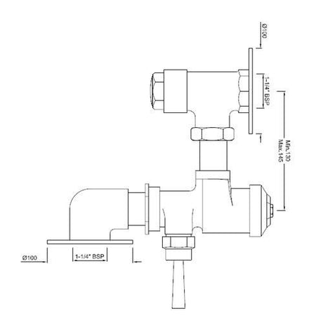 FLUSH VALVE WITH ELBOW - JAQUAR FAUCETS - ( CHROME - FLUSH VALVE - 0x32 mm - 0inchX1.25inch )