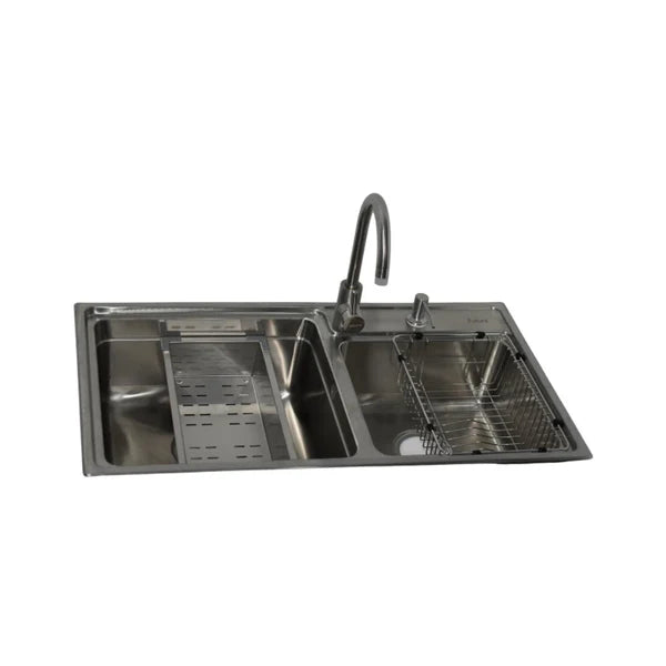 2.0 BOWL WITH OUT DRAIN BOARD WITH FA-05A WASTE COUPLING (DEPTH 9) - FUTURA -  ( CHROME - DESIGNER SINK - 880x470 mm - 35.2inchX18.8inch )