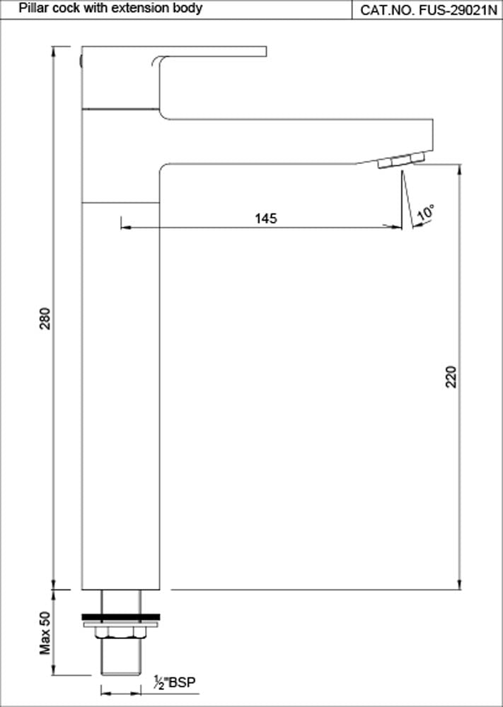 PILLAR COCK 140MM EXTD BODY - JAQUAR FAUCETS -  ( CHROME - FUSION - 0x15 mm - 0inchX0.5inch )