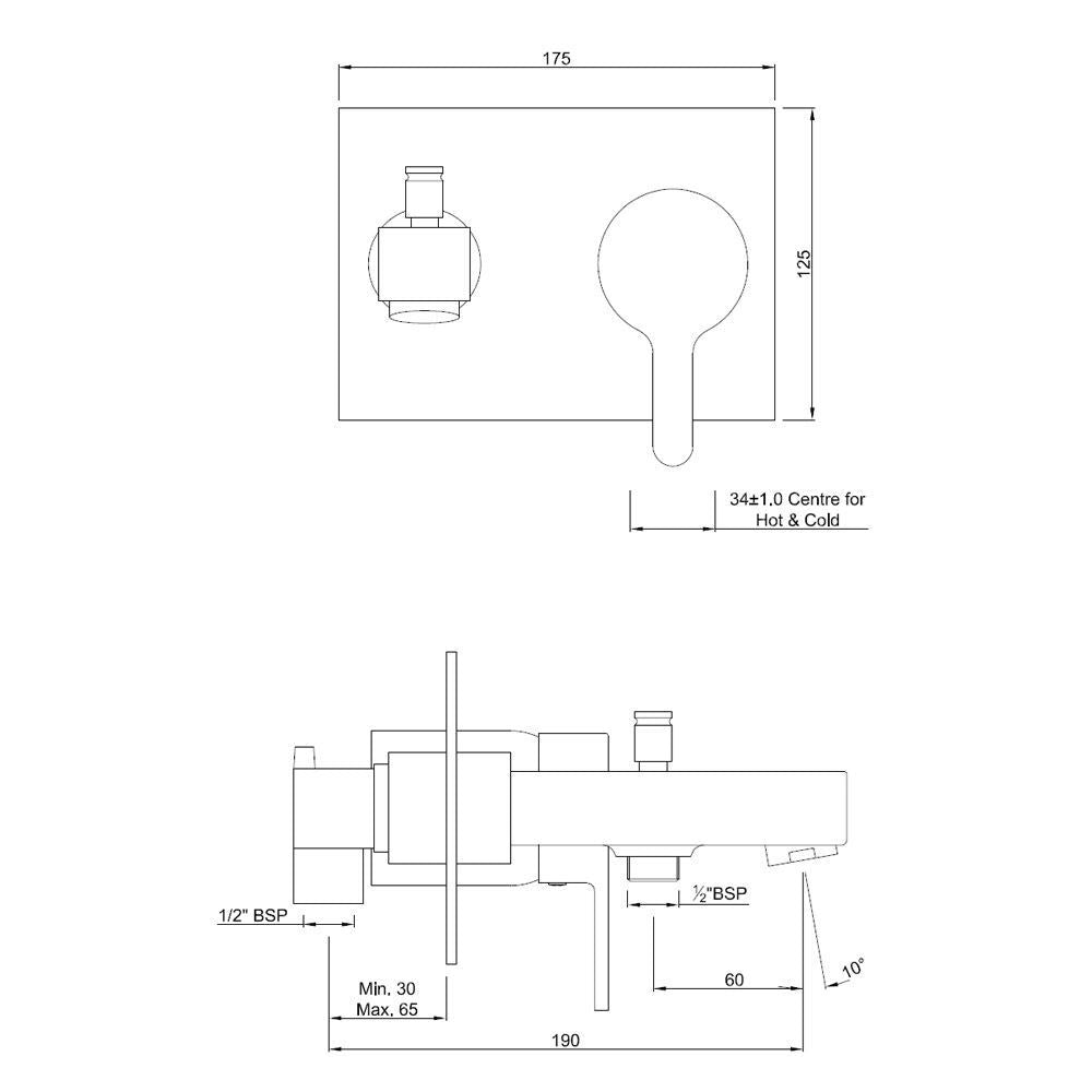 H.FLOW S/L BATH&SHWR MXR W/BUTTON SPT - JAQUAR FAUCETS -  ( CHROME - FUSION - 0x15 mm - 0inchX0.5inch )