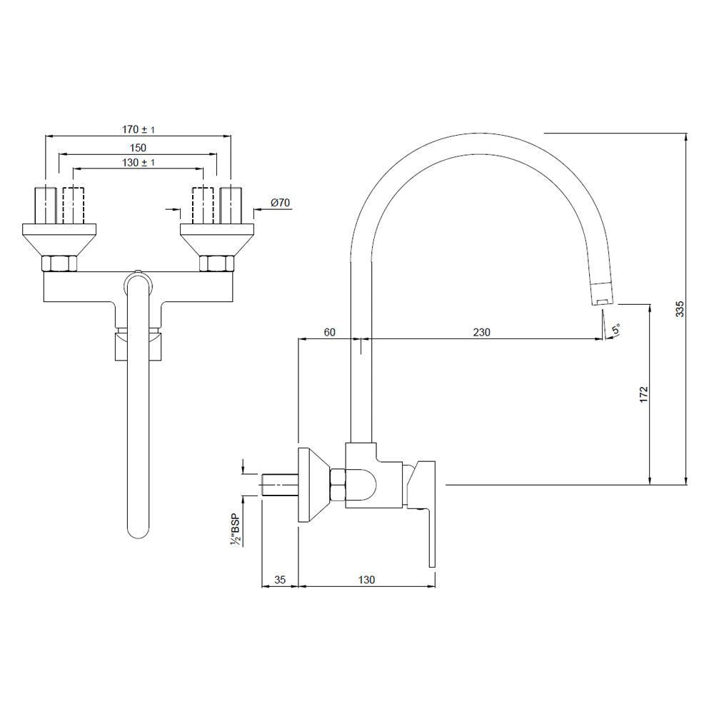 S.L. SINK MIXER W/M W.UPPER SPOUT - JAQUAR FAUCETS -  ( CHROME - FUSION - 0x15 mm - 0inchX0.5inch )