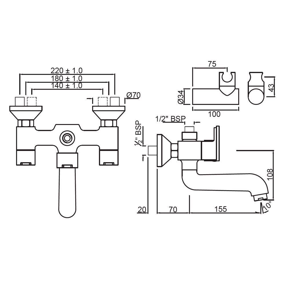 WALL MIX WCONECTR FOR H.SHWR WWALL BRK - JAQUAR FAUCETS -  ( CHROME - FUSION - 0x15 mm - 0inchX0.5inch )