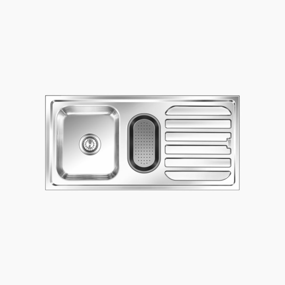 SS SINK 1.0 BOWL WITH DRAIN BOARD & VEG BOWL (DEPTH 8.5INCH)FABULOUS BIG - NIRALI -  ( ANTI-SCRATCH - D SIGNO - 1220x510 mm - 48inchX20inch )