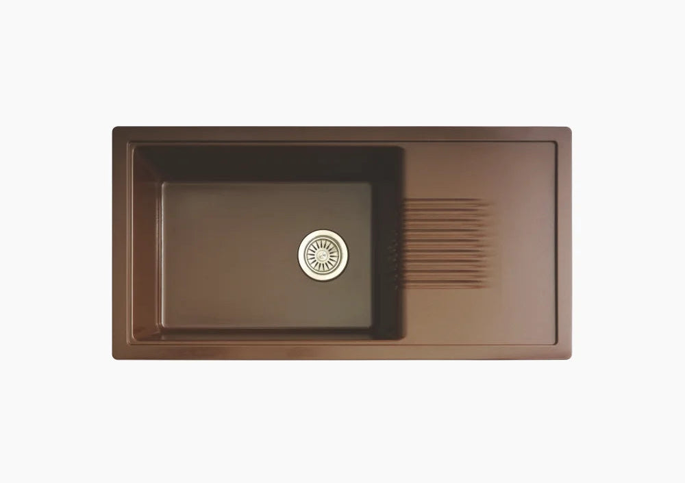 QUARTZ SINK 1.0 BOWL WITH DRAIN BOARD (DEPTH 9INCH) FIONA - NIRALI -  ( GRANITE BEIGE - QUARTZ ELITE RANGE - 915x457 mm - 36inchX18inch )