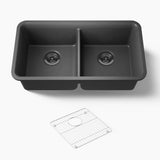 CAIRN NEOROC QUARTZ UNDERMOUNT DOUBLE EQUAL SINK W/RACK - KOHLER LUXURY -  ( MATTE GRAPHITE - LUXURY - 851x465 mm - 34inchX18.6inch )