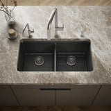 CAIRN NEOROC QUARTZ UNDERMOUNT DOUBLE EQUAL SINK W/RACK - KOHLER LUXURY -  ( MATTE GRAPHITE - LUXURY - 851x465 mm - 34inchX18.6inch )