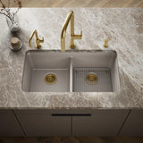 CAIRN NEOROC QUARTZ UNDERMOUNT DOUBLE EQUAL SINK W/RACK - KOHLER LUXURY -  ( MATTE TAUPE - LUXURY - 851x465 mm - 34inchX18.6inch )