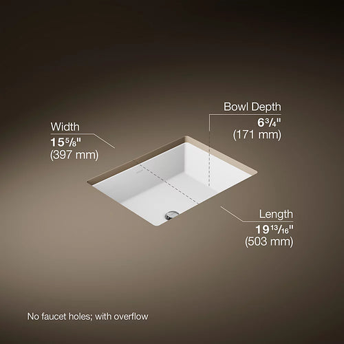 (O2S)VERTICYL-RECTANGLE UNDER COUNTER WASH BASIN - KOHLER PREMIUM -  ( WHITE - PREMIUM - 0x0 mm - 0inchX0inch )