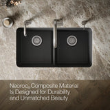 CAIRN NEOROC QUARTZ UNDERMOUNT DOUBLE EQUAL SINK W/RACK - KOHLER LUXURY -  ( MATTE GRAPHITE - LUXURY - 851x465 mm - 34inchX18.6inch )