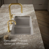 CAIRN NEOROC QUARTZ UNDERMOUNT DOUBLE EQUAL SINK W/RACK - KOHLER LUXURY -  ( MATTE TAUPE - LUXURY - 851x465 mm - 34inchX18.6inch )