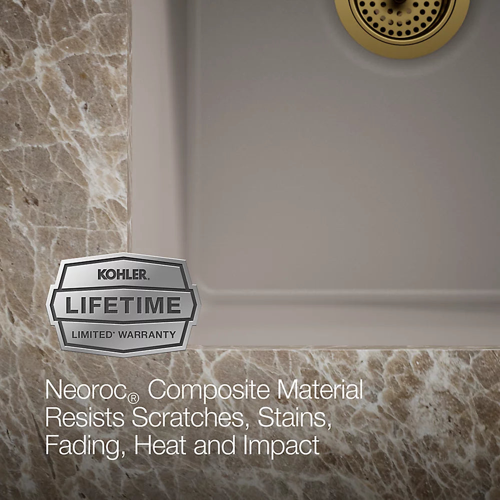 CAIRN NEOROC QUARTZ UNDERMOUNT DOUBLE EQUAL SINK W/RACK - KOHLER LUXURY -  ( MATTE TAUPE - LUXURY - 851x465 mm - 34inchX18.6inch )