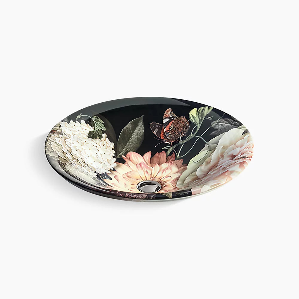 DUTCHMASTER BLUSH FLORAL ROUND LAVATORY WASH BASIN - KOHLER LUXURY -  ( BLUSH FLORAL - LUXURY - 0x449 mm - 0inchX17.9inch )