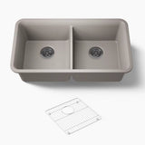 CAIRN NEOROC QUARTZ UNDERMOUNT DOUBLE EQUAL SINK W/RACK - KOHLER LUXURY -  ( MATTE TAUPE - LUXURY - 851x465 mm - 34inchX18.6inch )