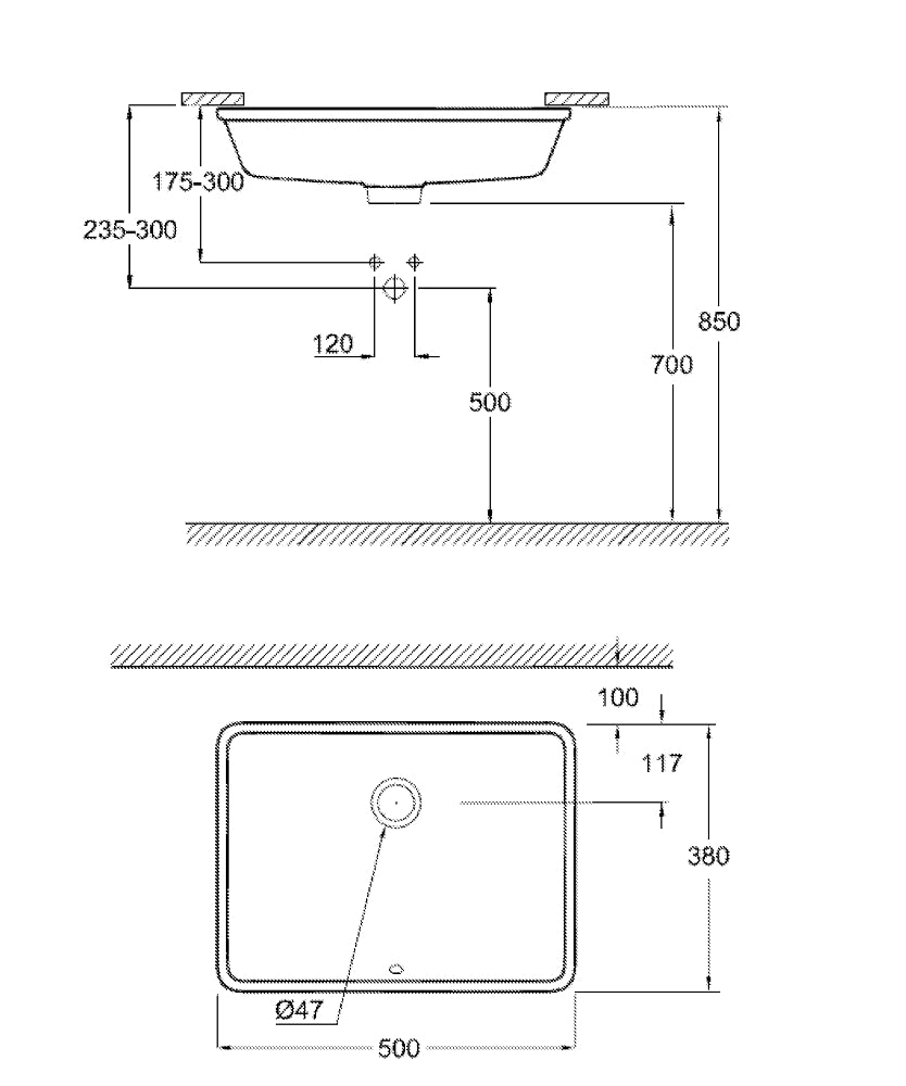 CUBE CERAMIC UNDER COUNTER WASHBASIN 50 - GROHE - (ALPINE WHITE - G4 - CUBE CERAMIC - 492x370 mm - 19.68inchX14.8inch)