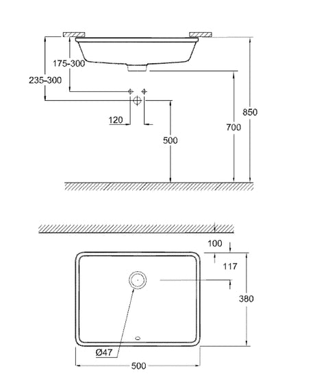 CUBE CERAMIC UNDER COUNTER WASHBASIN 50 - GROHE - (ALPINE WHITE - G4 - CUBE CERAMIC - 492x370 mm - 19.68inchX14.8inch)