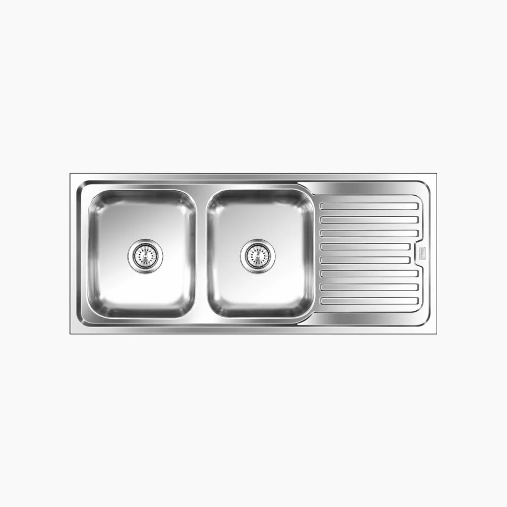 SS SINK 2.0 BOWL WITH DRAIN BOARD (DEPTH 8INCH) GRACEFUL ELEGANCE MINI - NIRALI -  ( SATIN - POPULAR SINK RANGE - 1160x510 mm - 46inchX20inch )