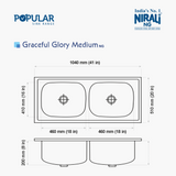 SS SINK 2.0 BOWL W/O DRAIN BOARD (DEPTH 8.5  )GRACEFUL GLORY MEDIUM - NIRALI -  ( SATIN - POPULAR SINK RANGE - 1040x510 mm - 41inchX20inch )