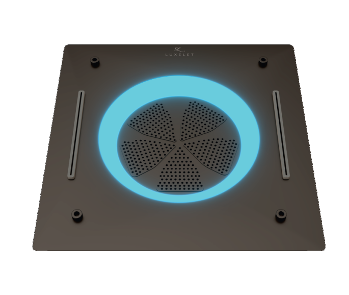 HYDRA LED CEILING SHOWER 3 FLOW WITH INST KIT - LUXELET -  ( BLACK GRAPHITE - TIBO - 550x500 mm - 22inchX20inch )