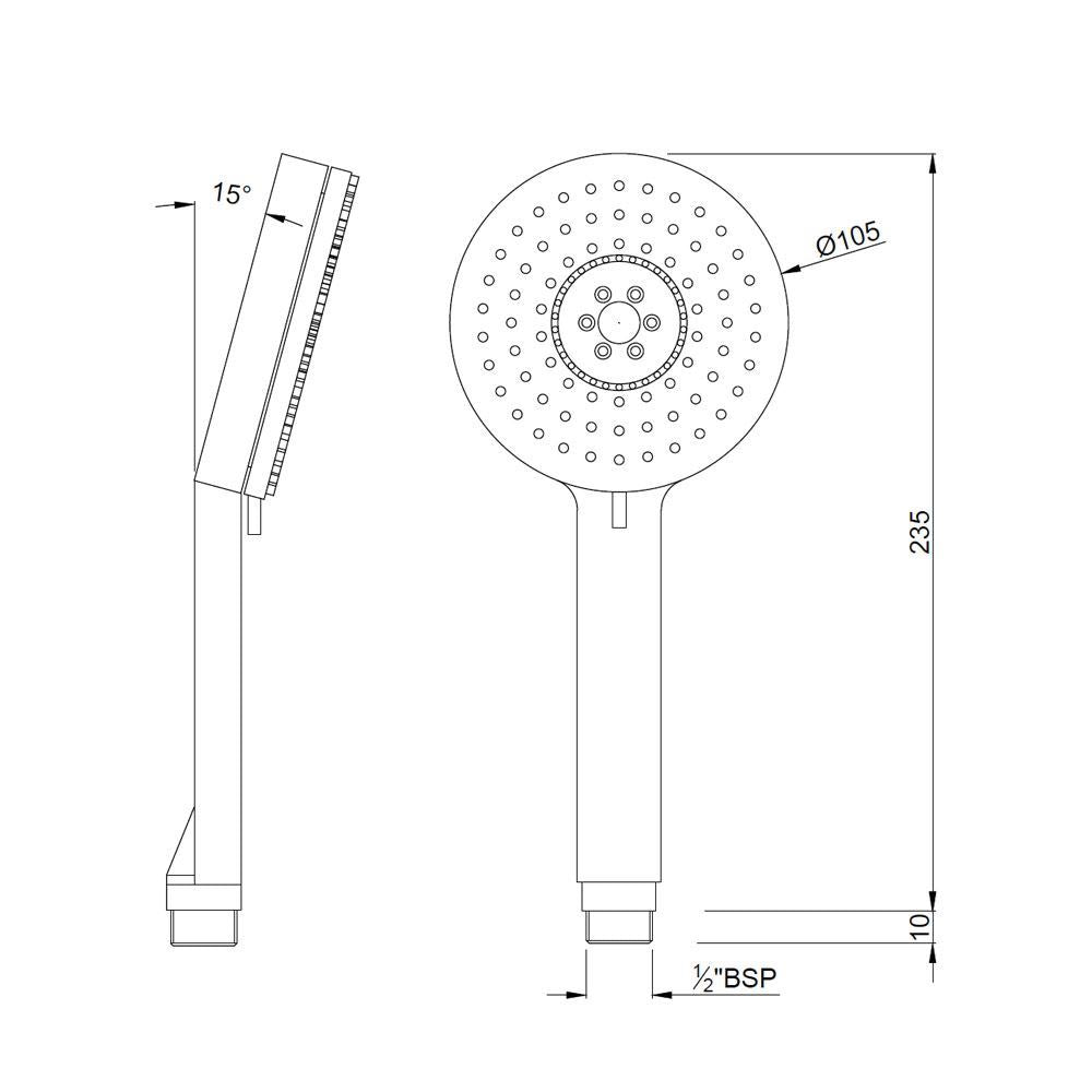 ROUND M.FLOW AIR EFFECT W/O TUBE & HOOK - JAQUAR FAUCETS - ( CHROME - HAND SHOWER - 15x105 mm - 0.5inchX4inch )