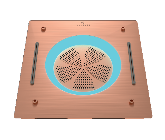 HYDRA LED CEILING SHOWER 3 FLOW WITH INST KIT - LUXELET -  ( ROSS GOLD BRUSHED - TIBO - 550x500 mm - 22inchX20inch )