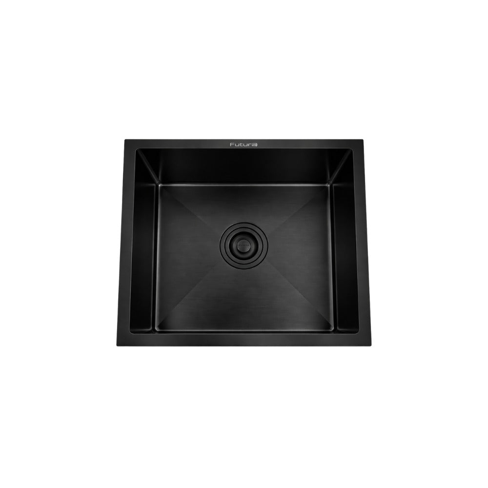 1.0 BOWL SS SINK WITH WASTE COUPLING (DEPTH 9INCH)- FUTURA -  ( BLACK - HAND CARVED COLOUR SERIES - 533x457 mm - 21inchX18inch )